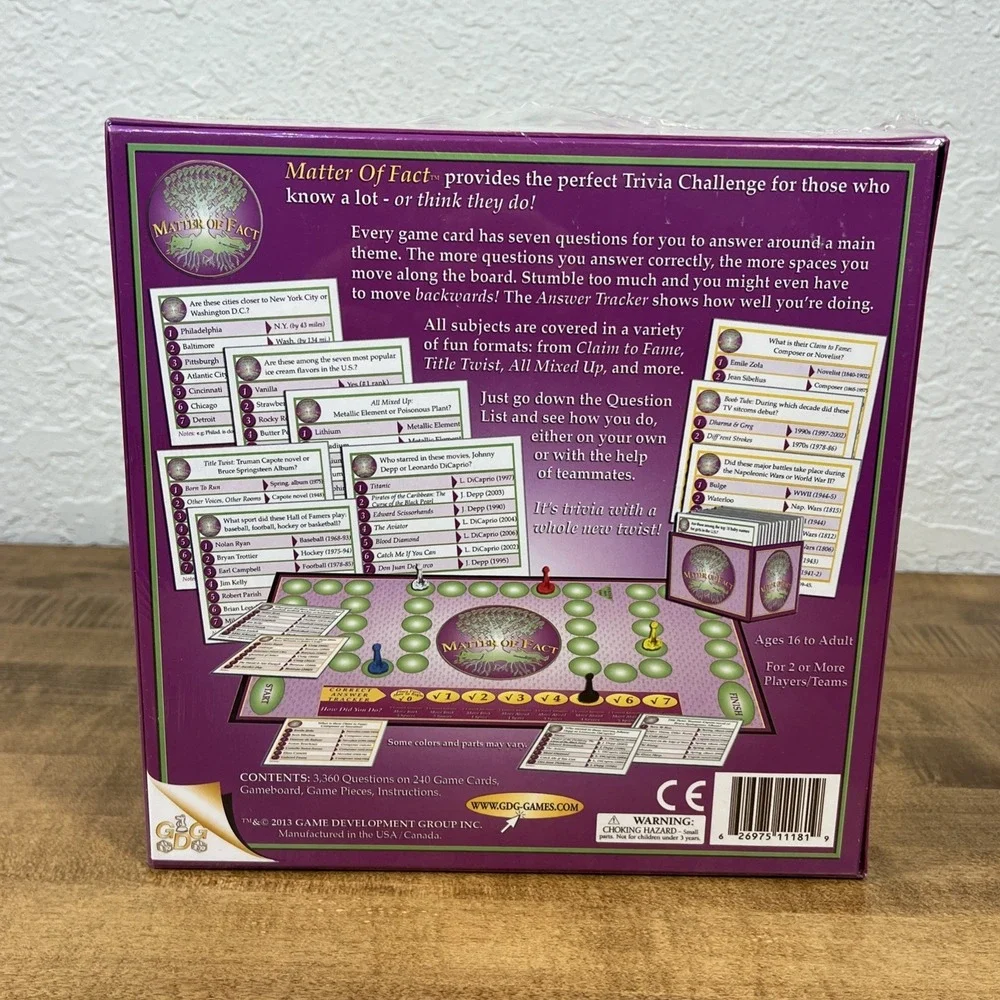 Matter of‎ Fact Trivia Challenge Game Game Development Group Ages 16+ Sealed
